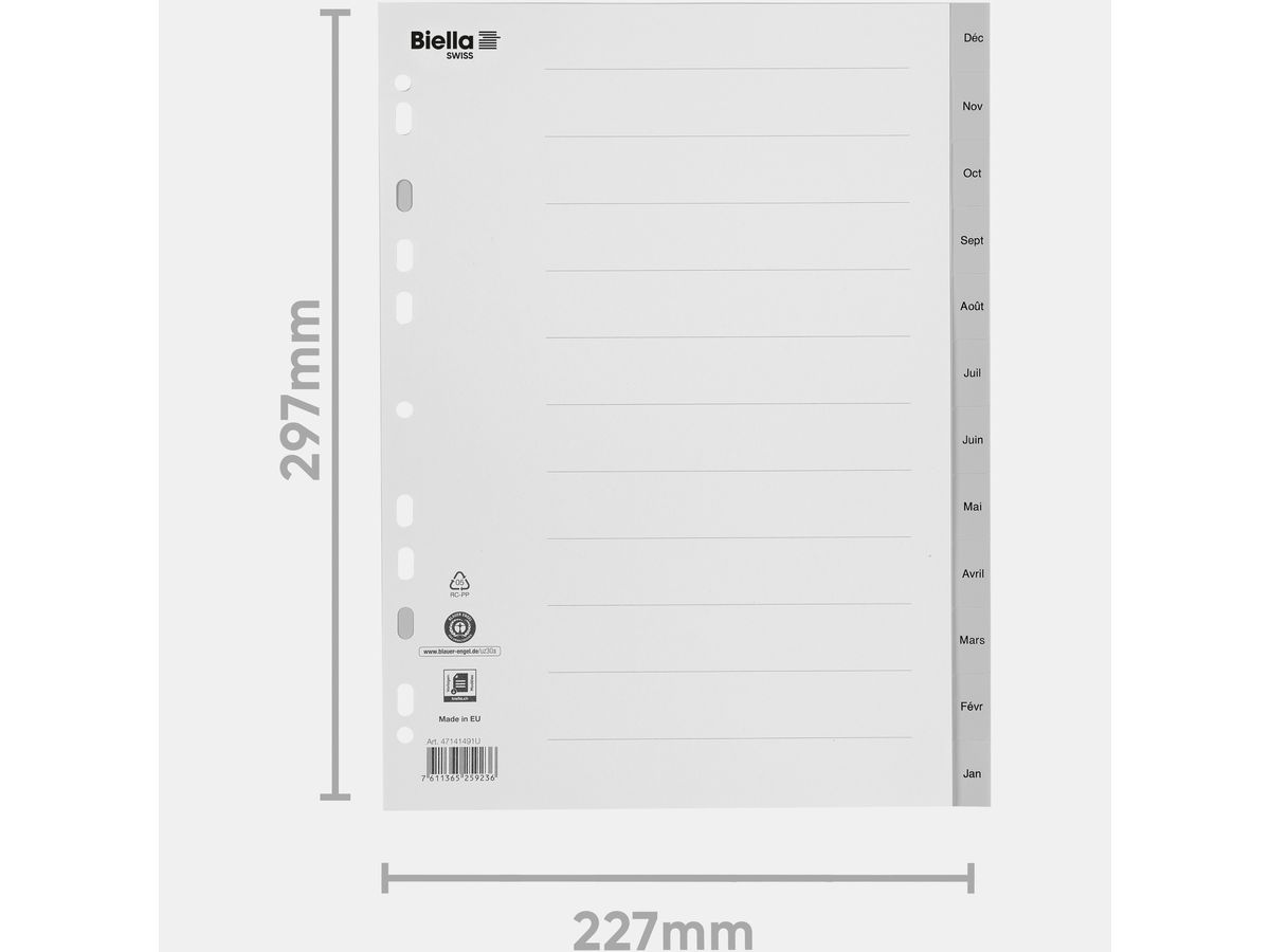 BIELLA Separatori PP A4 47141491U grigio Déc-Jan FR (7611365259236)