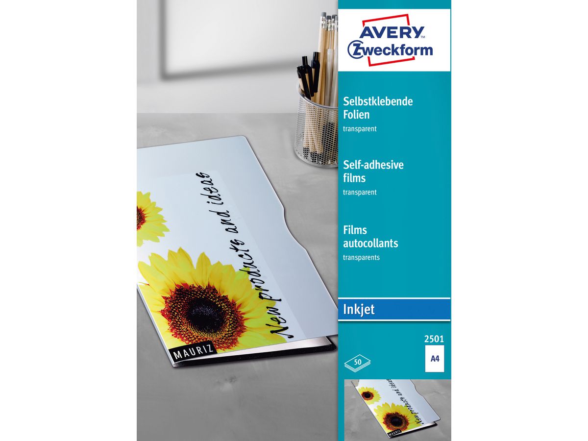 AVERY ZWECKFORM Film autocollant A4 2501 0.17mm inkjet 50 feuilles (4004182025017)