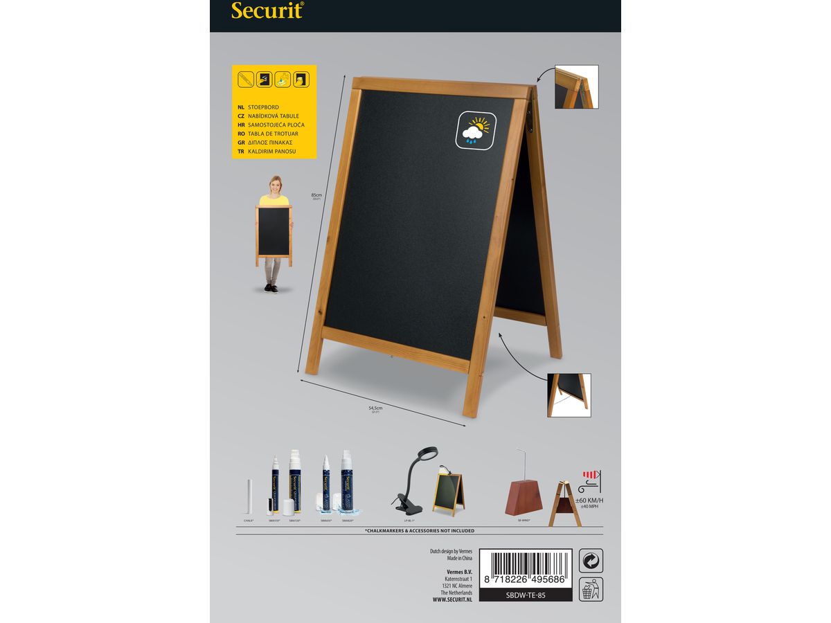 SECURIT Gehwegtafel m. Holzrahmen SBDW-TE-85 Holz 85x54.5x44cm (8718226495686)