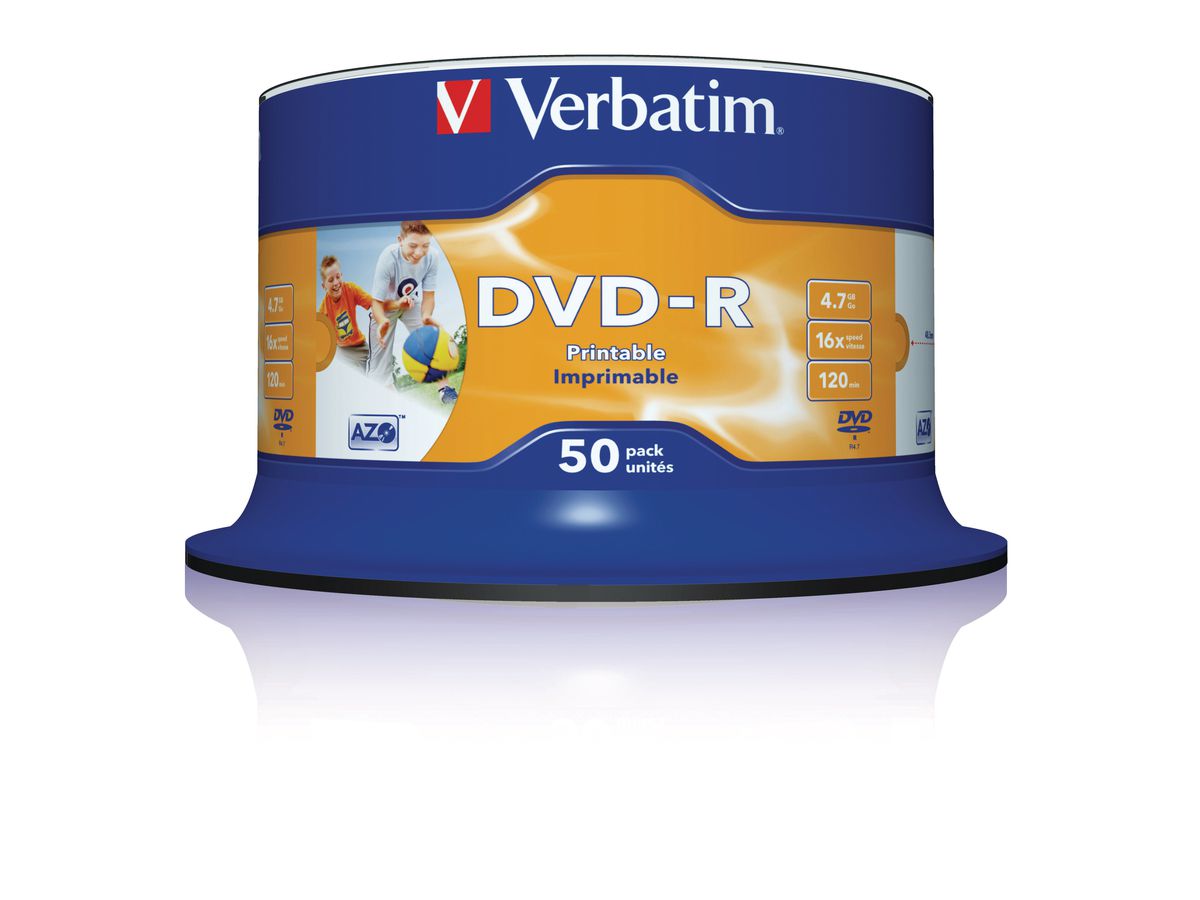 VERBATIM DVD-R Spindle 4.7GB 43533 1-16x fullprint o.L 50 Pcs (0023942435334)
