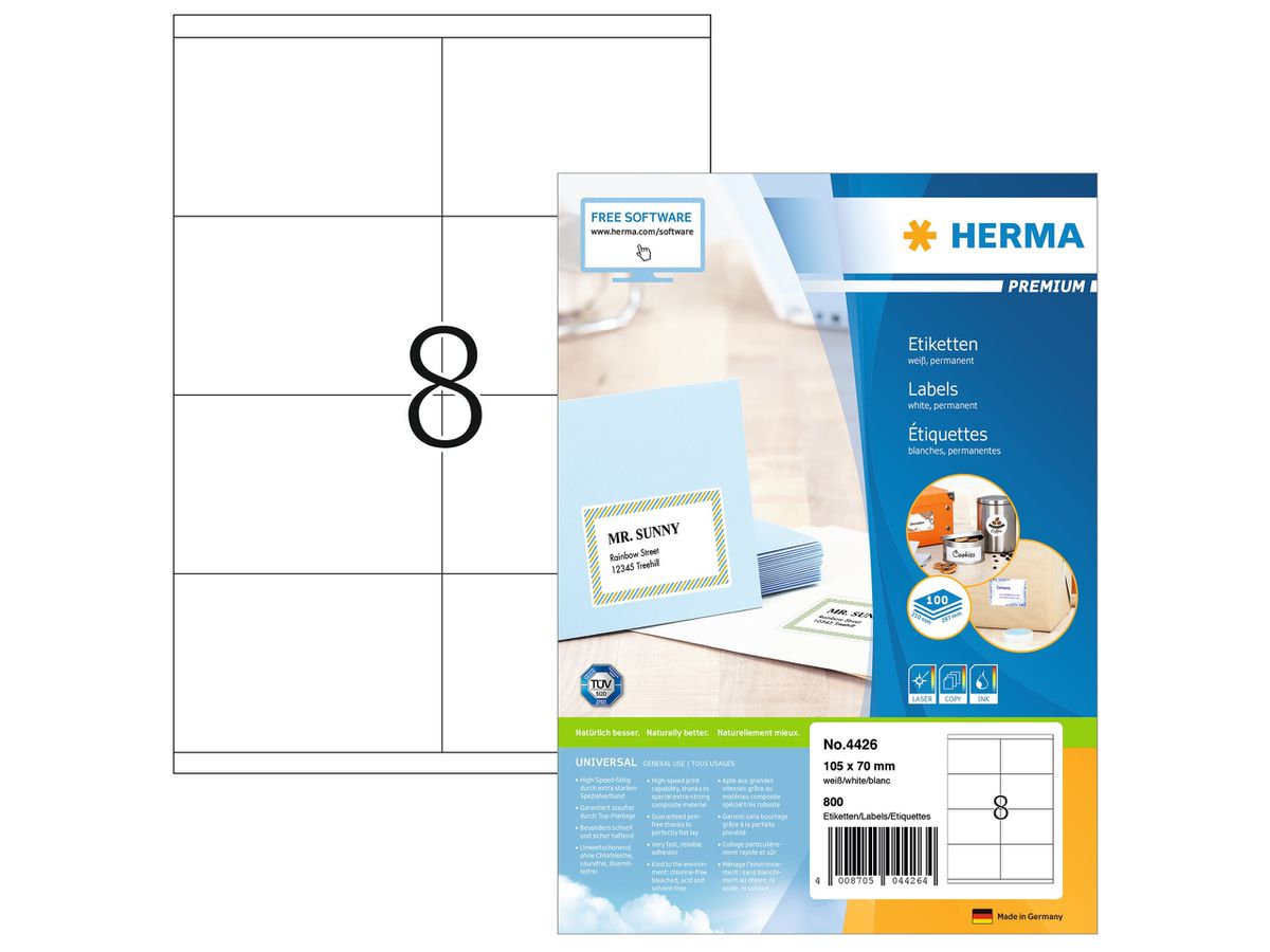 HERMA Étiquet. univers. 105x70mm 4426 blanc 800 pcs./100 flls. (4008705044264)