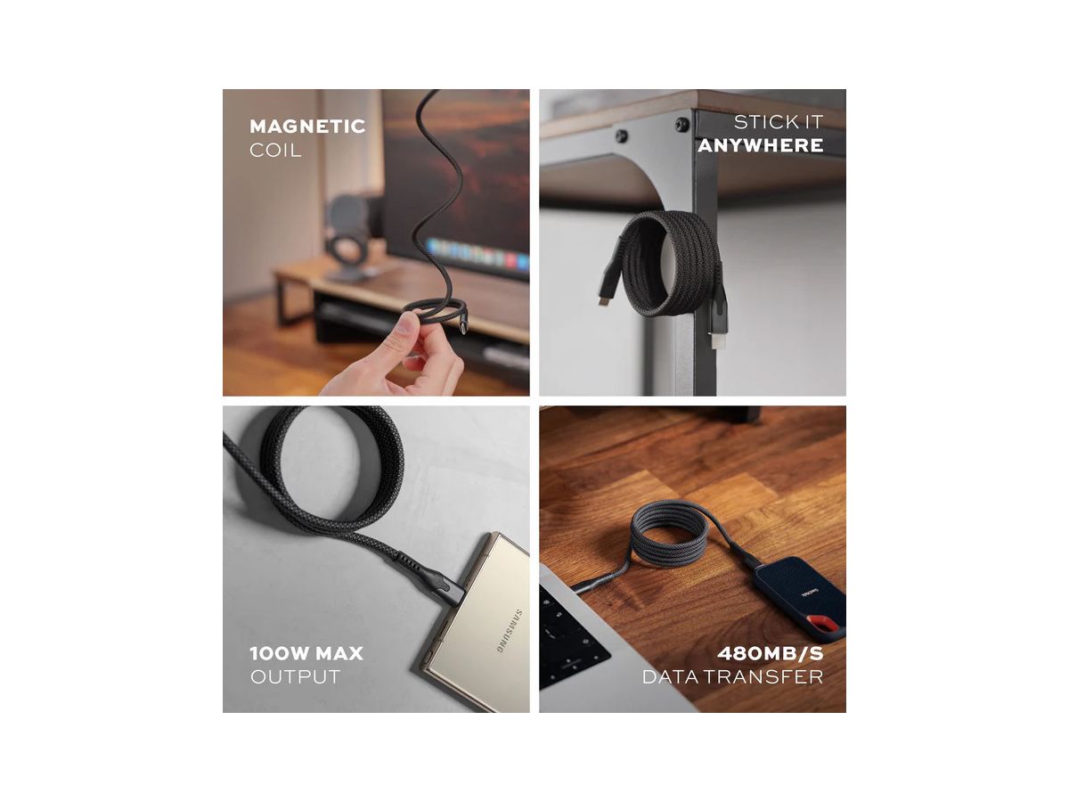 STATIK MagStack Pro,Magnetic Cable PUP-0550-3FT-CC-NVY USB-C to C, 2m, 100W, Orange (0810024058563)