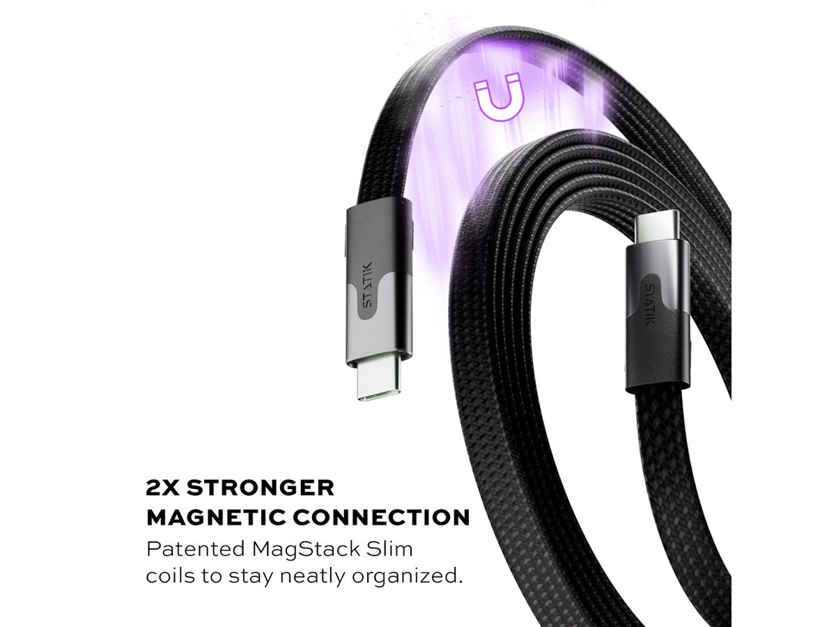 STATIK MagStack Slim Pro Cable PUP-0495-3FT-CC-BLK USB-C to C, 1M, 100W Black (0810024057757)