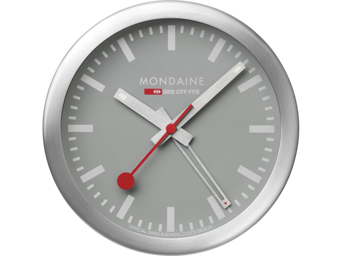MONDAINE Wand / Tischuhr 125mm A997.86SBV.1 grau, Weckfunktion (7611382636041)