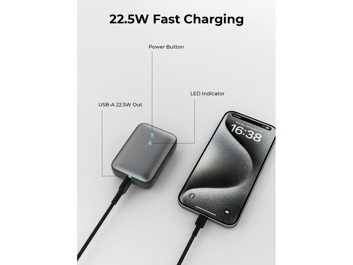 AUKEY Spark Mini 10000, 20W, PD,QC PB-Y55 GR Powerbank,Gray,USB-C,USB-A (0689323789283)