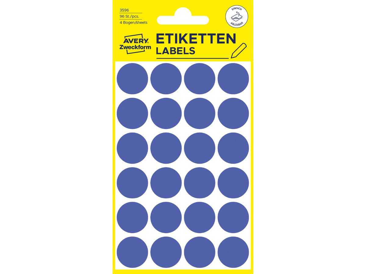 AVERY ZWECKFORM Markierungspunkte 18mm 3596 Blau, ablösbar 4 Blatt (4004182035962)