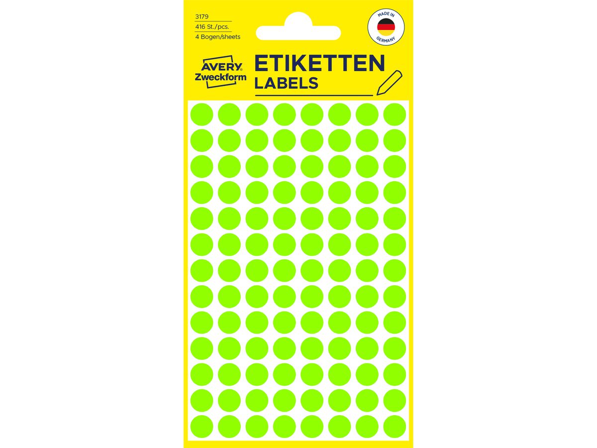 AVERY ZWECKFORM Markierungspunkte 8mm 3179 grün 416 Stück (4004182031797)