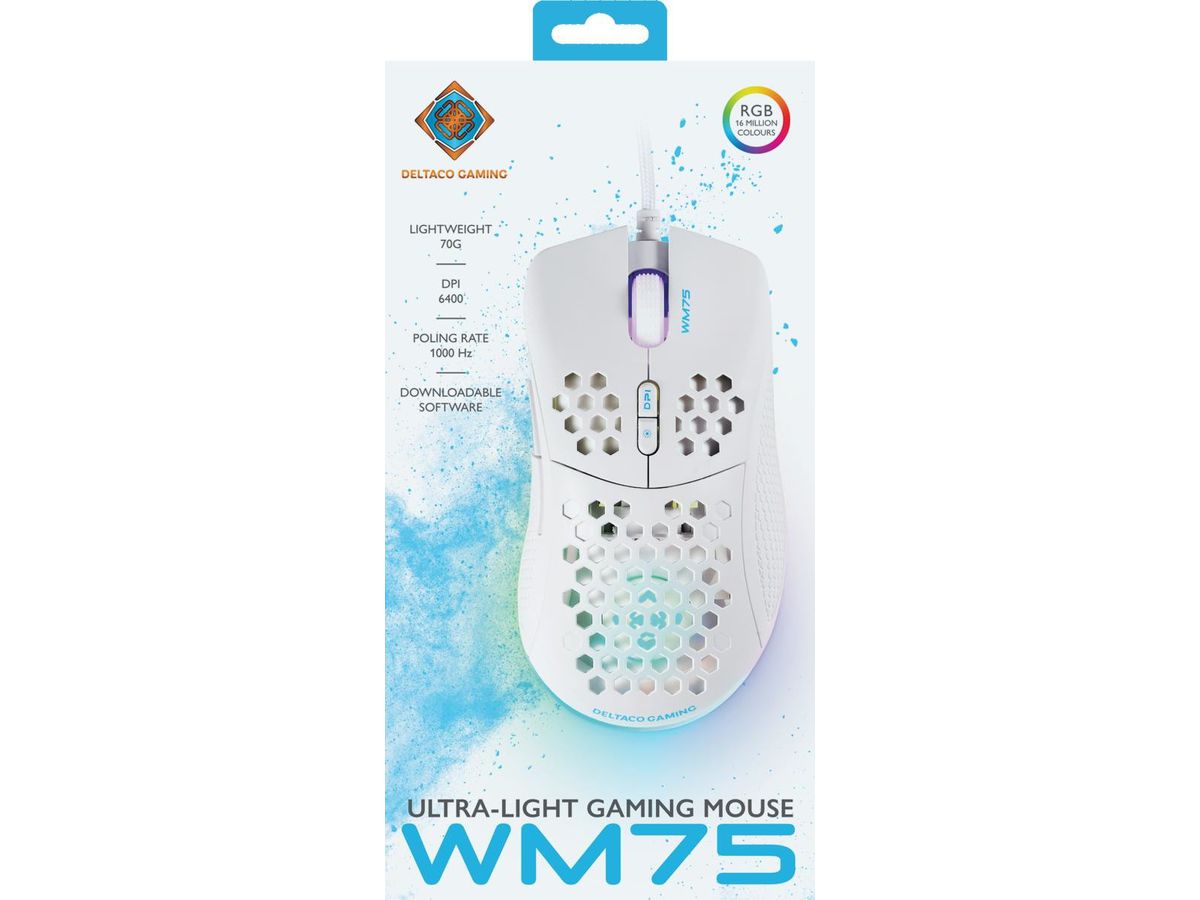 DELTACO Lightweight Gaming Mouse,RGB GAM-108-W White, WM75 (7333048057921)