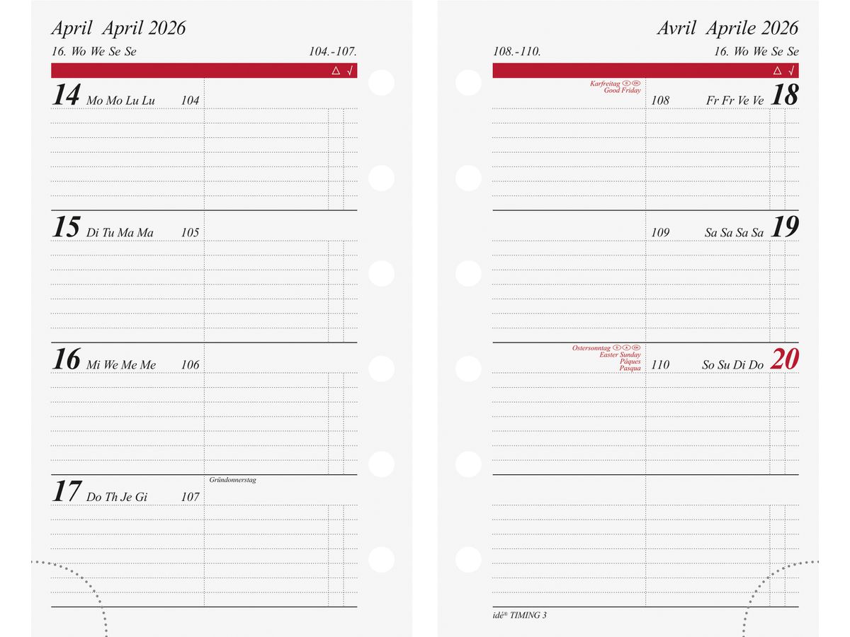 RIDOIDE Timing 3 calendrier sem. 2026 7067910006.26 1S/2P ML 7.6x12.7cm (4003273792098)