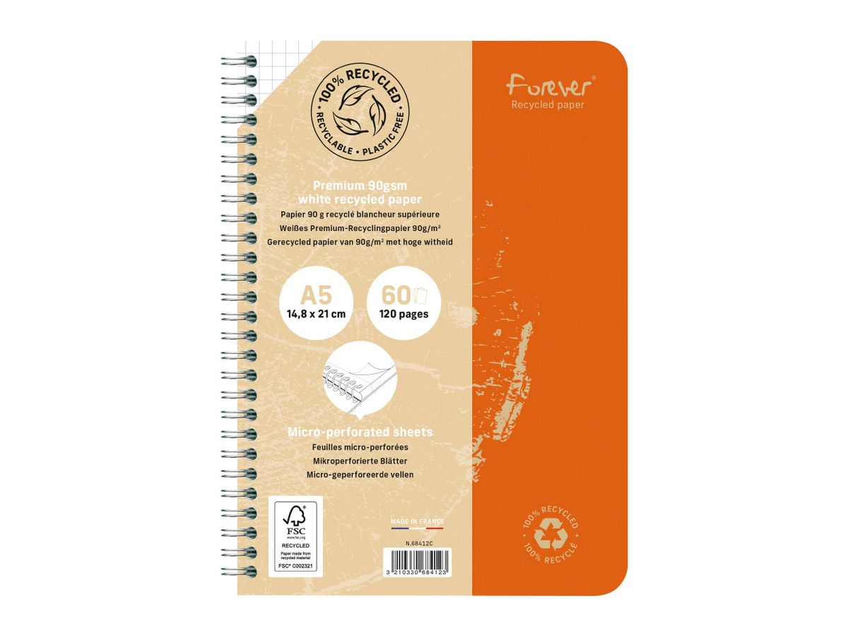 CLAIREFONTAINE Taccuino spirale FOREVER A5 68412C a scacchi, assortiti 60 f. (3210330684123)