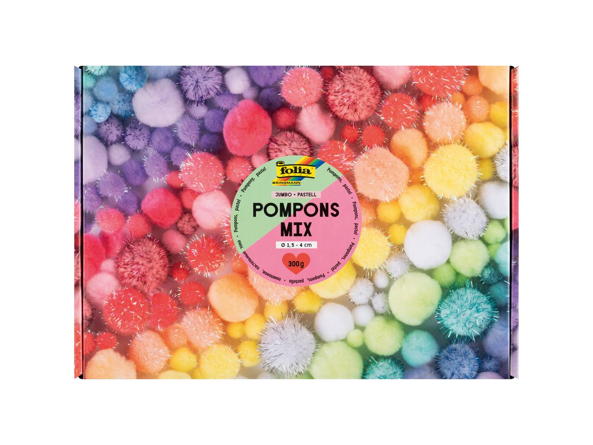 FOLIA Pompons Mix pastel 300g 50349 Jumbo Pack, 1.5-4cm (4001868136517)