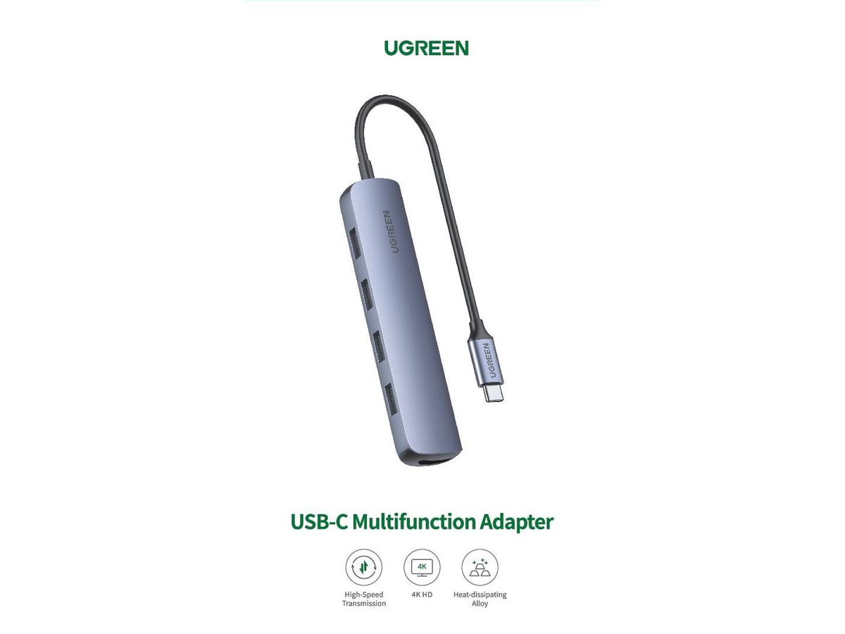 UGREEN USB-C Hub 5in1, Silver 20197 HDMI,4xUSB-A (BB) (6957303821976)