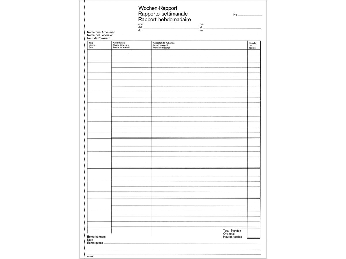 FAVORIT Rapport hebdomadaire D/F/I A4 501 blanc 50x2 feuilles (7612149025931)