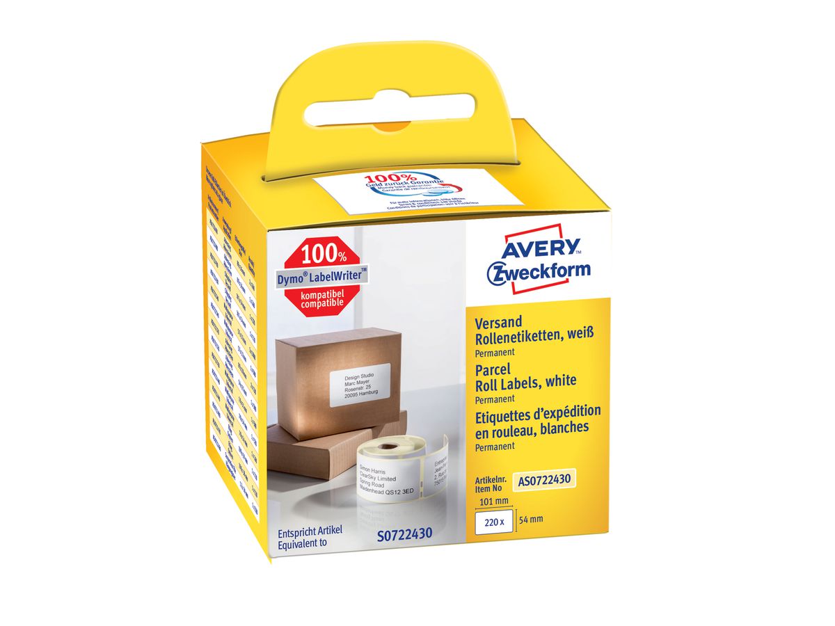 AVERY ZWECKFORM Versand-Etiketten 101x54mm AS0722430 weiss, Rolle 220 Stück (4004182617045)