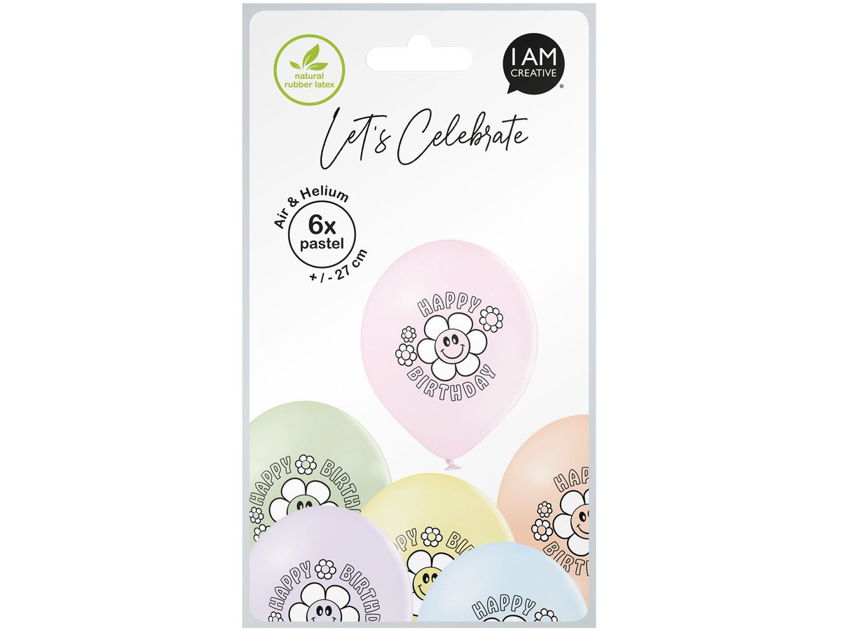 I AM CREATIVE Ballons Happy Birthday 27cm 1000-1070 pastel 6 pièces (7611983246960)