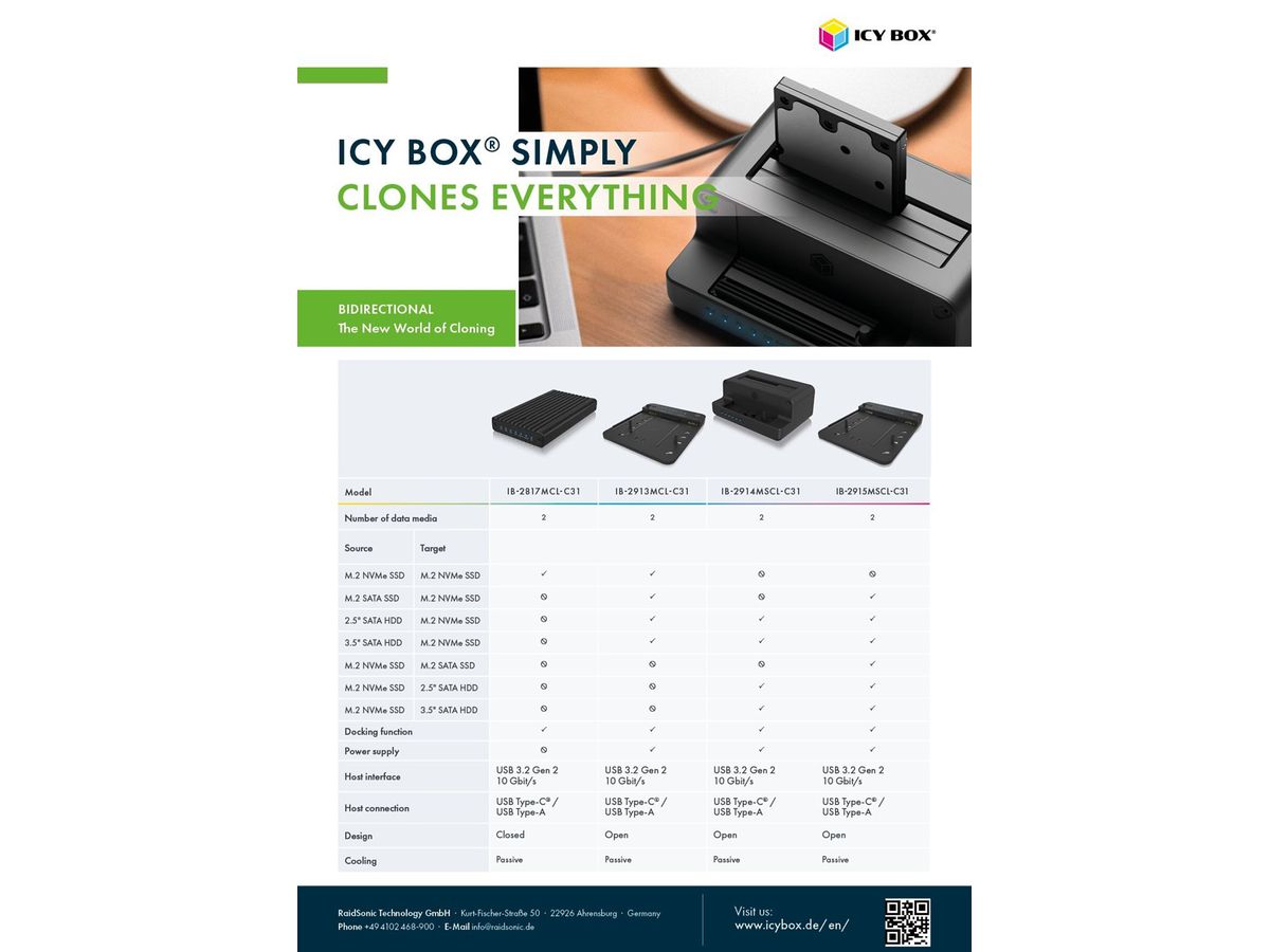 ICY BOX Gehäuse mit Klonfunktion für IB-2817MCL-C31 M.2 NVMe SSDs, USB-C 3.2 G2 (4250078173601)