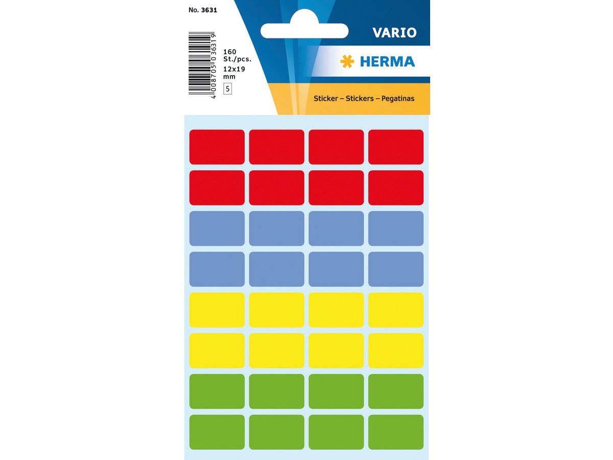HERMA Etiquettes 12×19mm 3631 ass. 160 pcs. (4008705036313)
