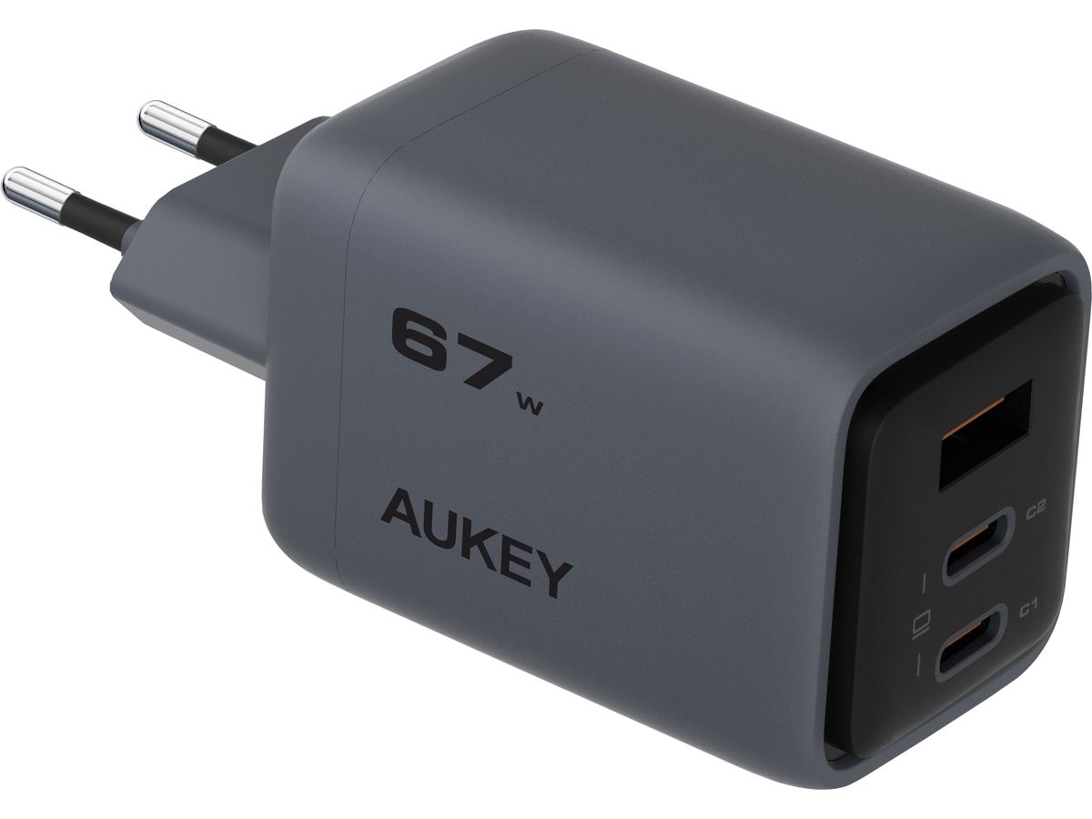 AUKEY Comet Mix 67W GaN PD PA-C3 3-Port, Wall Charger Grey (0689323788194)