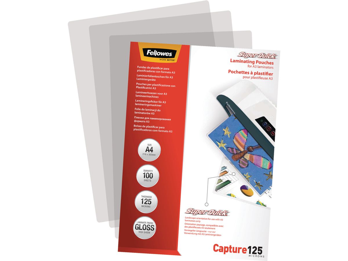FELLOWES Laminiertasche A4 5440101 glanz, 125my 100 Stk (0077511544019)