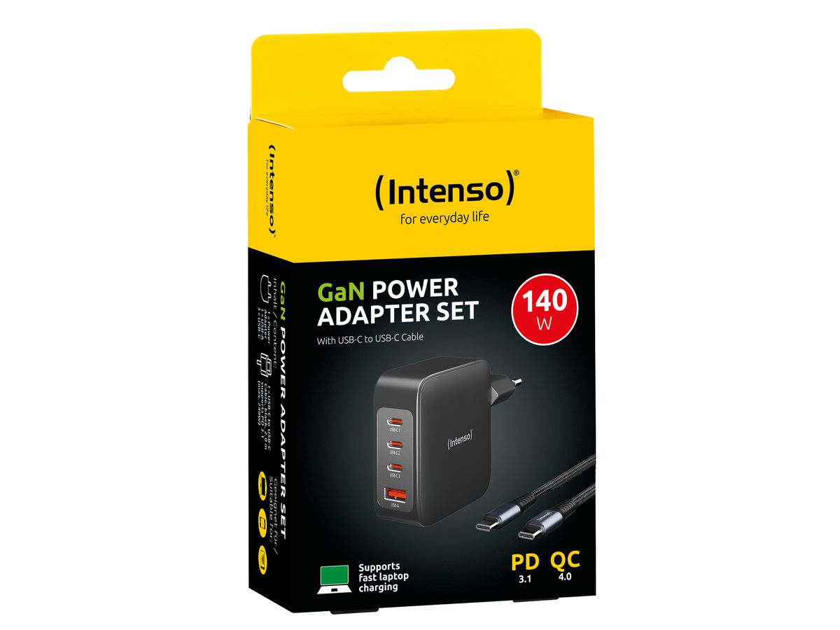 INTENSO Power Adapter W140A3C Charger 7814010 140 W, 3x USB-C, 1x USB-A (4034303035359)