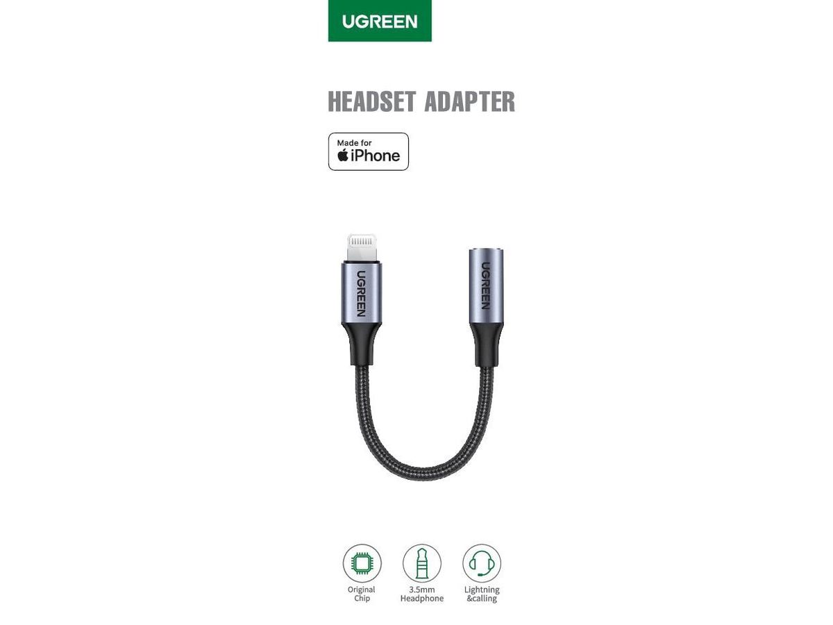 UGREEN Lightning to 3.5mm headphone 30756 jack adapter 10cm, Grey (6957303837564)