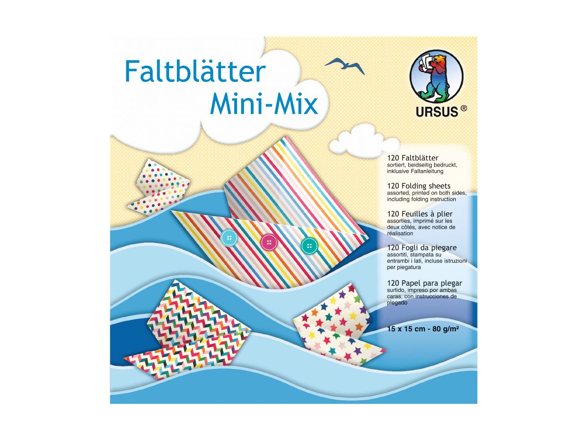 URSUS Faltblätter Origami 15×15cm 3005599F Mini Mix ass. 120 Blatt (4008525239017)