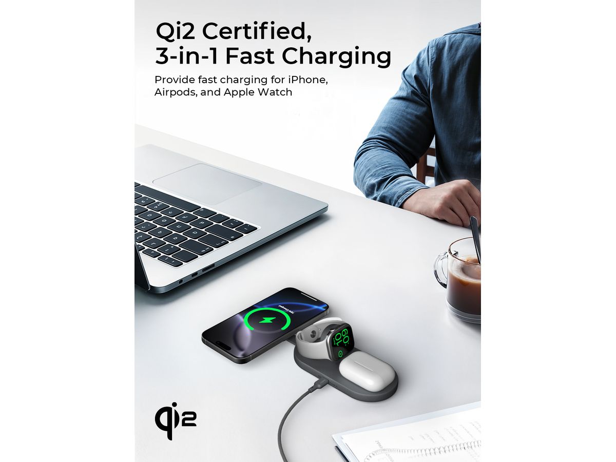 AUKEY MagFusionC 3-IN-1 foldable LC-MC313 Wirel.Charger Qi2 15W+5W+5W (0689323790555)
