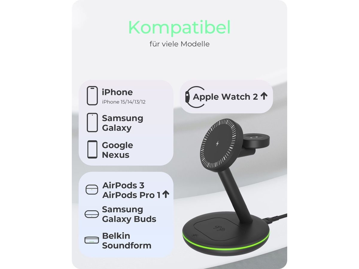 ICY BOX 3in1 Wireless Charging Stand IB-SH102-CH up to 10W, USB-C (4250078174332)