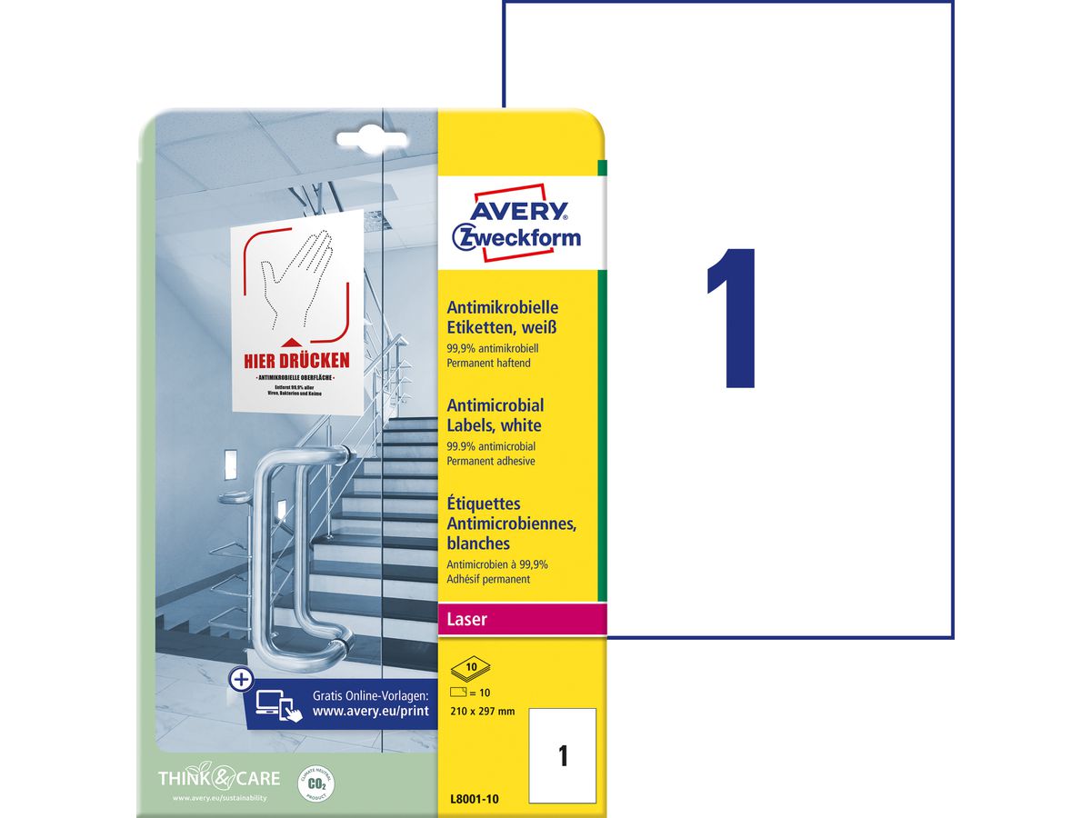 AVERY ZWECKFORM Etiketten L8001-10 Antimic. 210x297mm weiss (4004182380017)