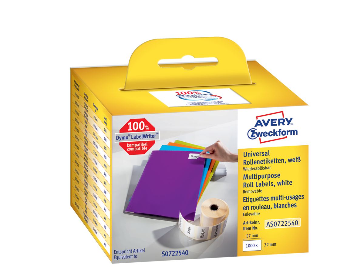 AVERY ZWECKFORM Universal-Etiketten 57x32mm AS0722540 weiss, Rolle 1000 Stück (4004182617069)