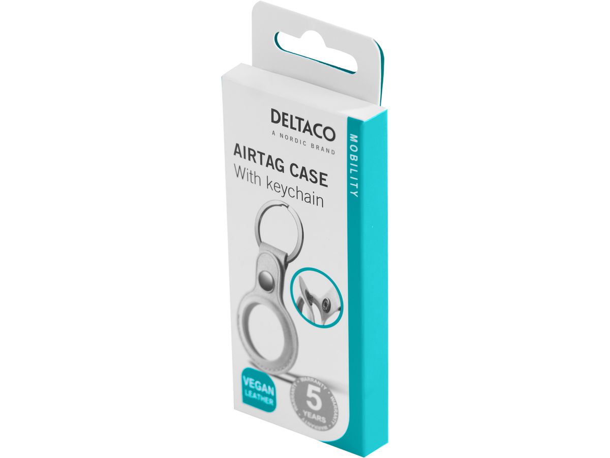 DELTACO Apple AirTag case, keychain MCASE-TAG11 vegan leather, white (7333048053978)