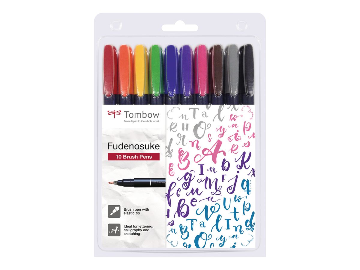 TOMBOW Stylo de calligraphie set WS-BH-10P Fudenosuke, 10 couleurs (4003198110922)
