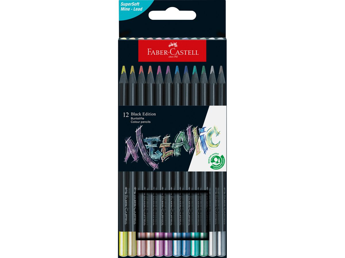 FABER-CASTELL Farbstifte Black Edition 116415 Metallic 12 Stück (4005401164159)