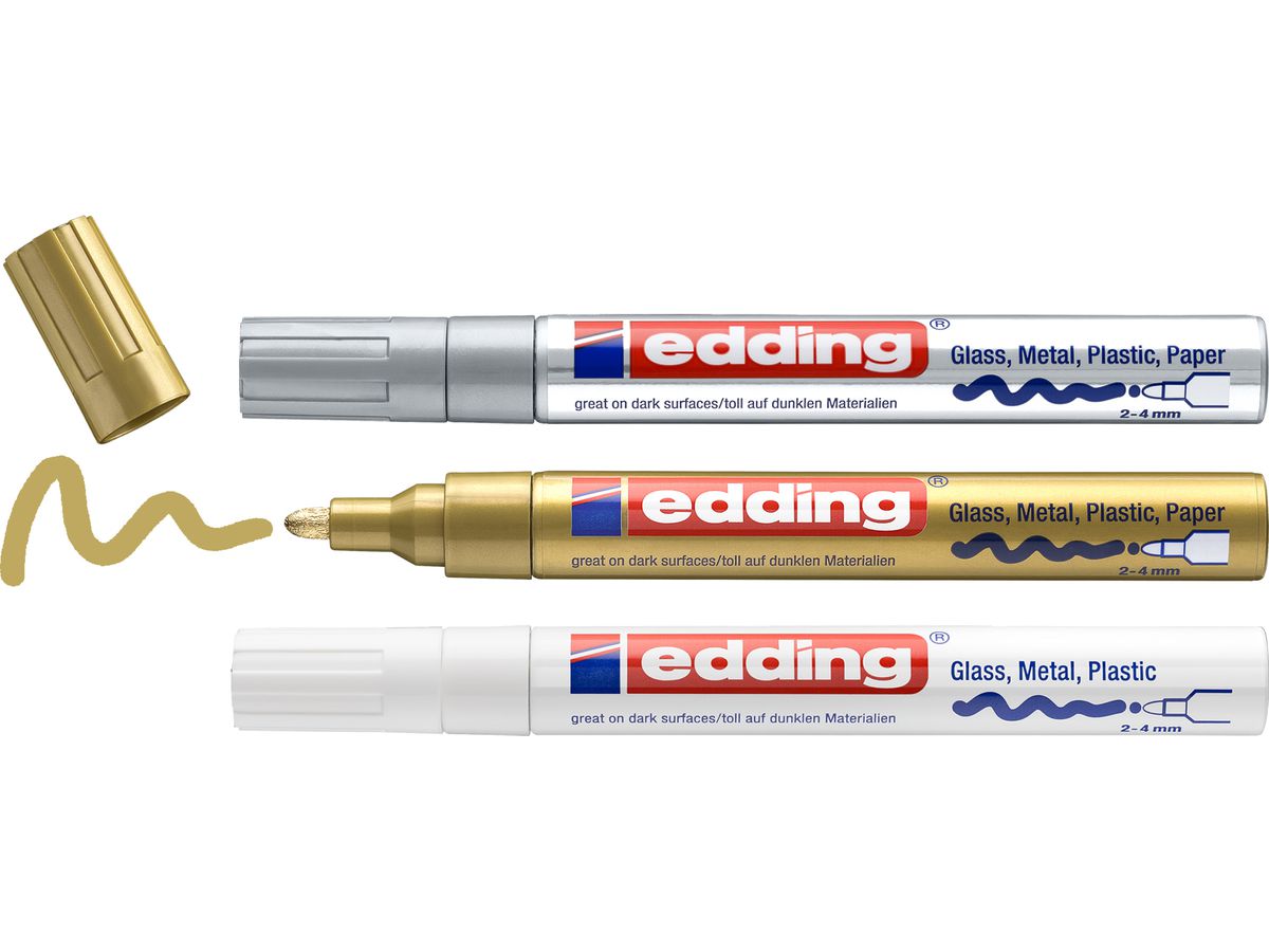 EDDING Paintmarker 750 2-4mm 750-E3-met gold/silver/white 3 Stück (4057305021007)