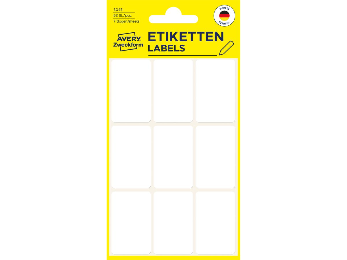 AVERY ZWECKFORM Etichette 38×24mm 3045 bianco 63 pezzi (4004182030455)