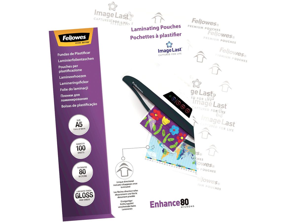 FELLOWES Laminiertasche A5 5306002 glanz, 80my 100 Stk (0077511530609)