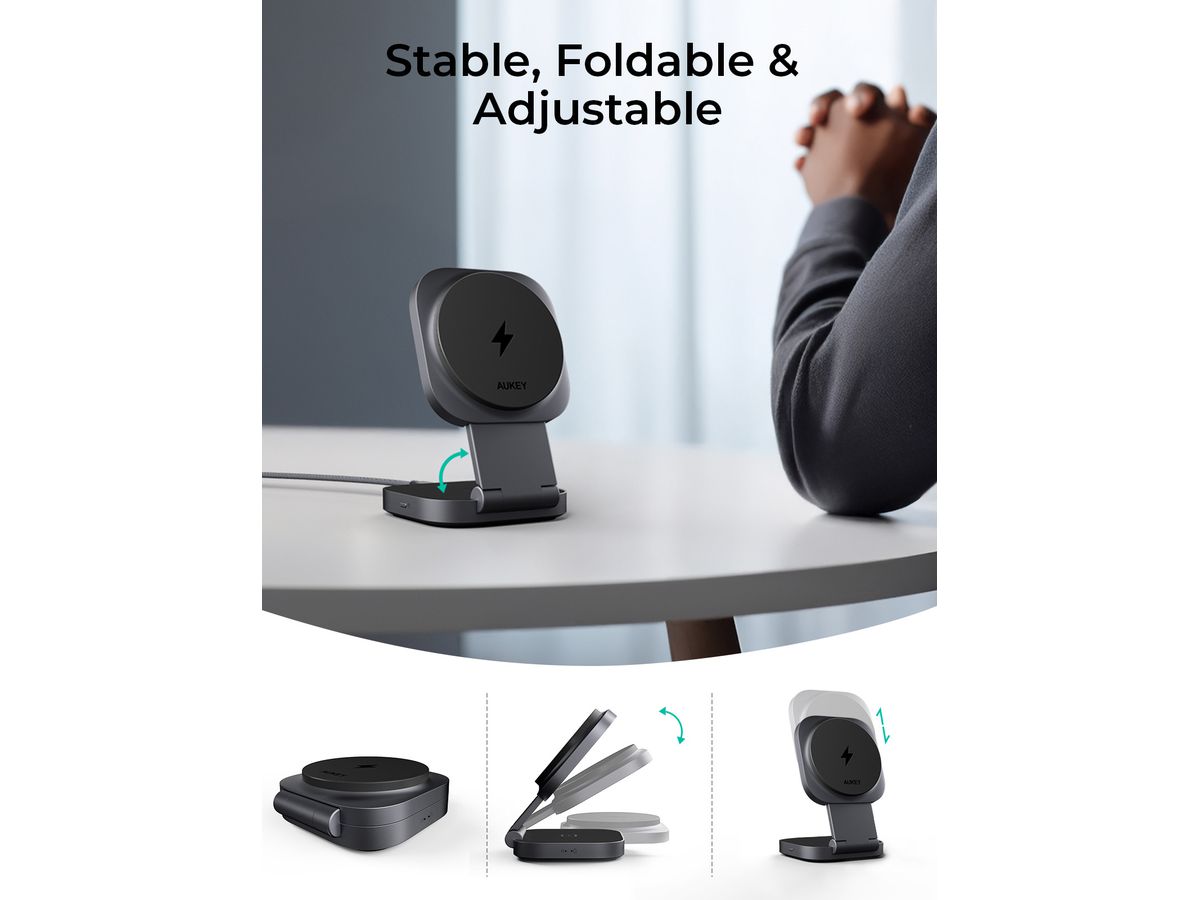 AUKEY MagFusion L 2-IN-1 LC-MC211 Qi2 Wireless Charger (0689323790494)