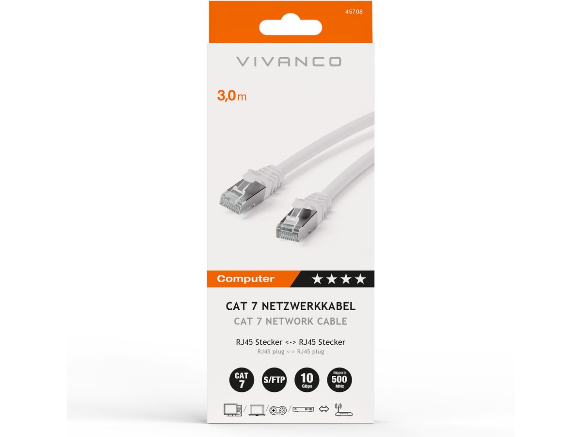 VIVANCO Netzwerkkabel CAT 7 3m 45708 Twisted Pair (4008928457087)