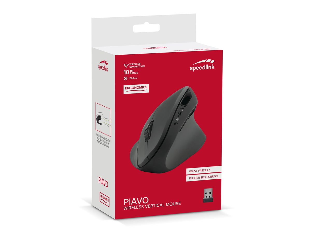 SPEEDLINK PIAVO Ergonomic Mouse SL-630019-RRBK wireless, vertical, black (4027301318722)