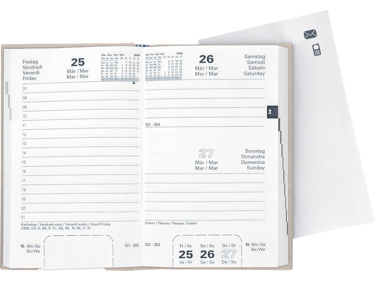 BIELLA Geschäftsagenda Disponent 2026 807401100026U 1T/1S beige ML 10.1x16cm (7611365524013)