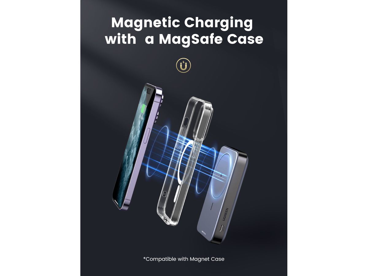 UGREEN Magnetic Power Bank 10000mAh 15086 20W, Wireless, Space Gray (6941876210862)