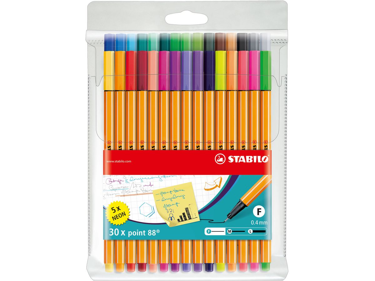 STABILO Fineliner Point 88 0.4mm 8830-1 25+5 neon astuzzio (4006381438674)
