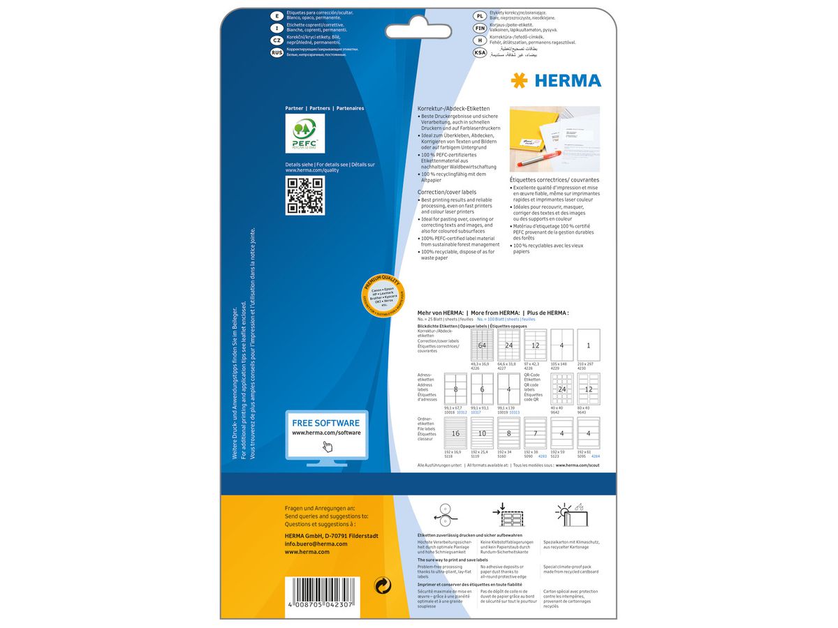 HERMA Etichette SPECIAL 210x297mm 4230 bianco,perm. 25 pz./25 fogli (4008705042307)