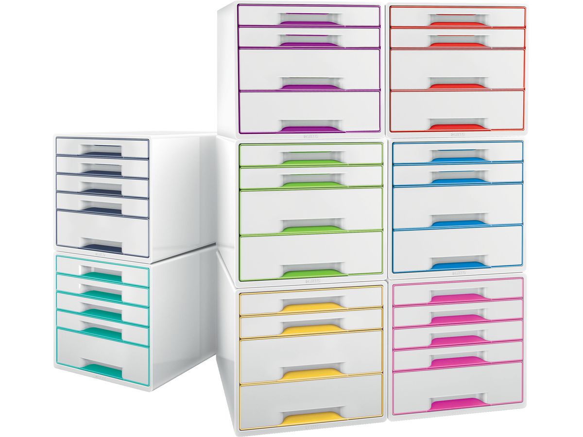 LEITZ Set tiroirs WOW Cube A4 5214-20-26 blanc/rouge, 5 tiroirs (4002432135189)