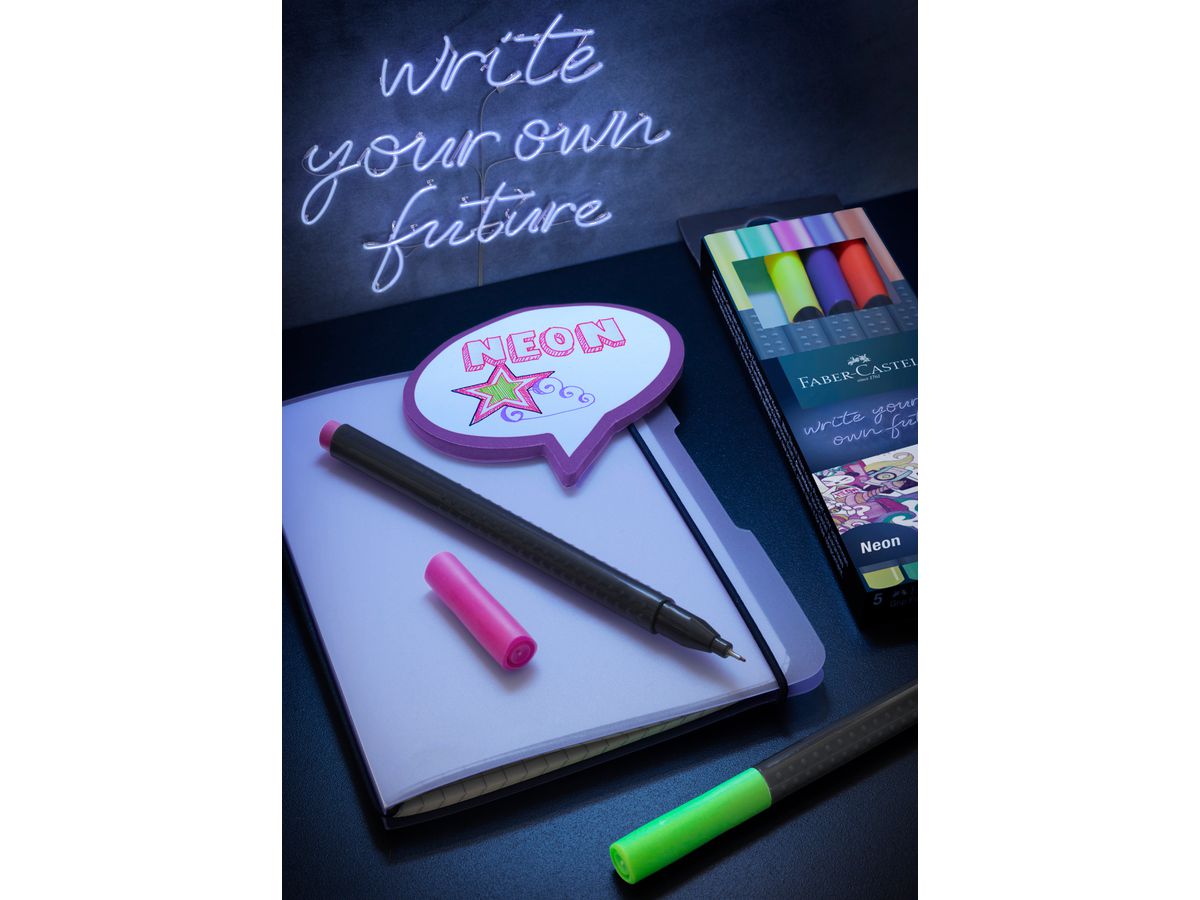 FABER-CASTELL Finepen Grip 0.4mm 151603 5 couleurs, Neon (4005401516033)