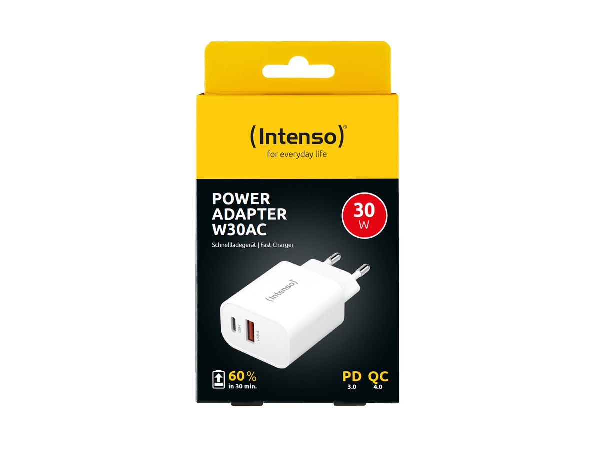 INTENSO Power Adapter W30AC Charger 7803012 30W, USB-A & USB-C, white (4034303033287)