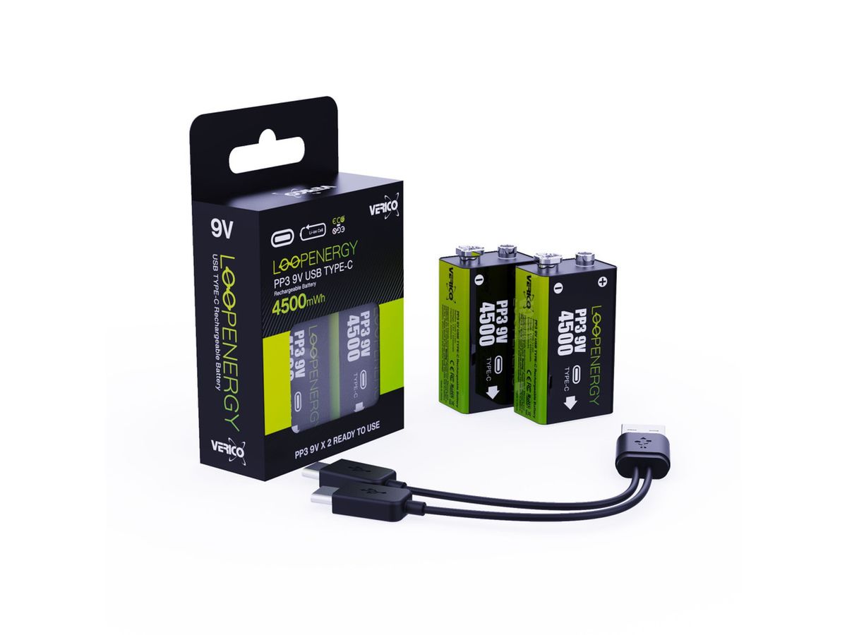 VERICO LoopEnergy Akku USB-C 1UDBT-A3WEB2 9V/6LR61 (500mAh) 2 Stück (4713095608995)