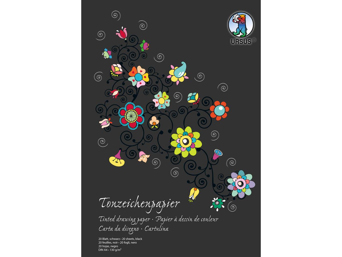 URSUS Tonzeichenpapier-Block A4 2134690SE 130g, schwarz 20 Blatt (4008525202325)
