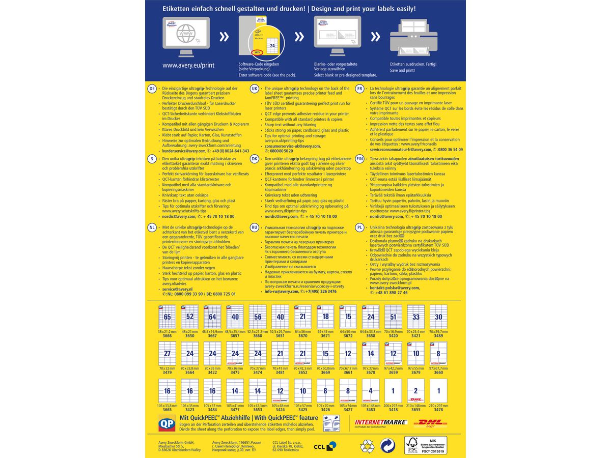 AVERY ZWECKFORM Universal-Etiketten 97x42.3mm 3659 weiss 1200 Stk./100 Blatt (4004182036594)
