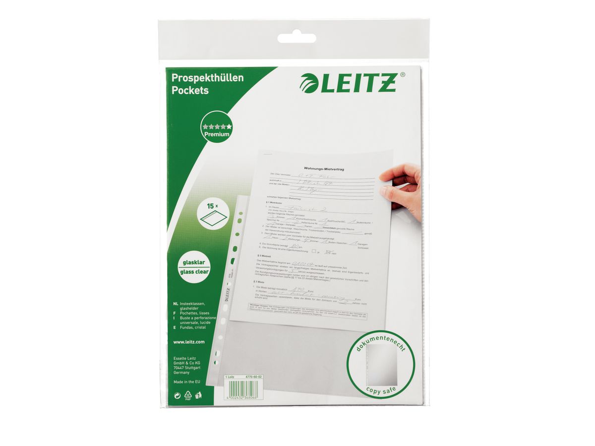 LEITZ Zeigetaschen PP A4 47700002 glasklar, 0,08mm 100 Stück (4002432432929)